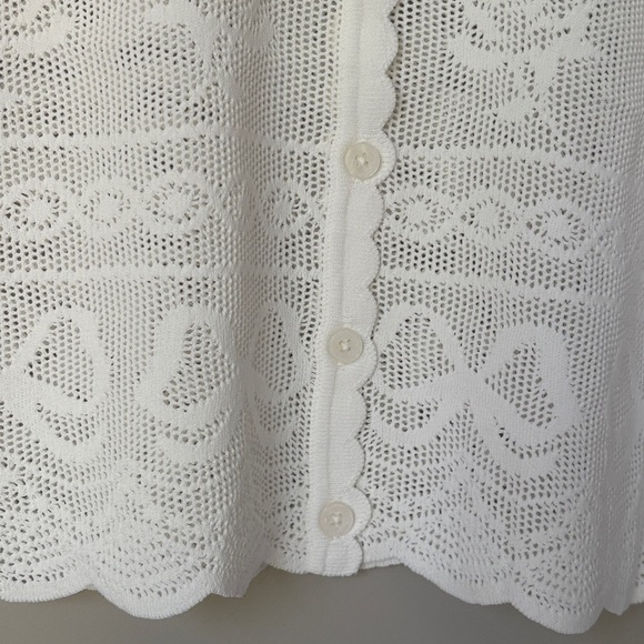 NWT Loveshackfancy Gretta Pointelle Knit Bow Cardigan Ivory White | S - Picture 9 of 13